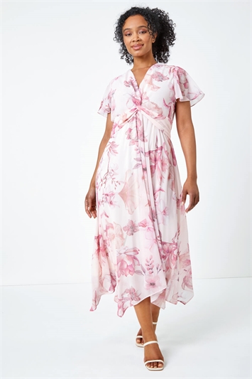 Petite Floral Print Twist Front Maxi Dress 14372572