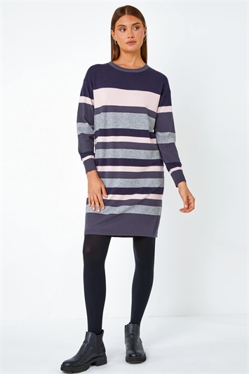 Stripe Print Knitted Jumper Dress 14470360