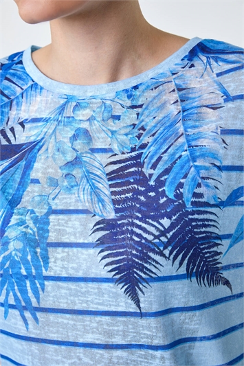 Tropical Leaf Stripe Stretch T-Shirt 19295509