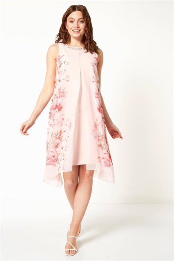 Floral Chiffon Layer Embellished Shift Dress 14086646