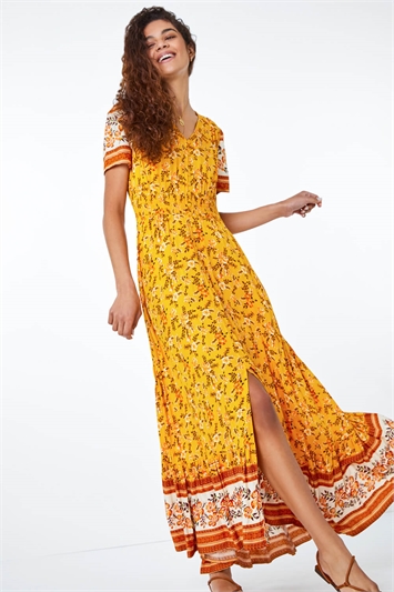 Floral Print Shirred Waist Maxi Dress 14251096