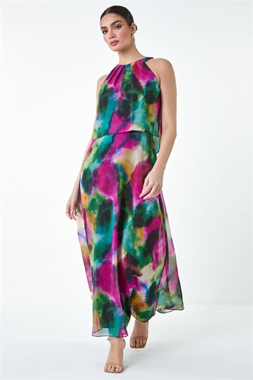 Abstract Print Chiffon Overlay Maxi Dress 14417231