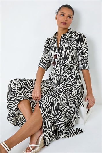 Zebra Print Midi Shirt Dress 14443508