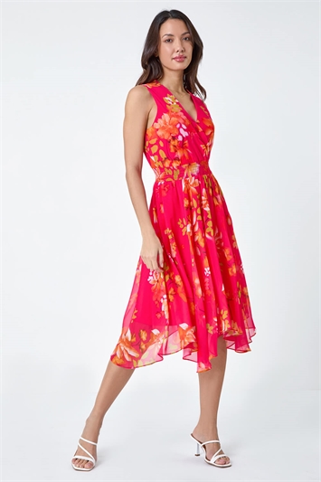 Floral Print Shirred Asymmetric Dress 14405417