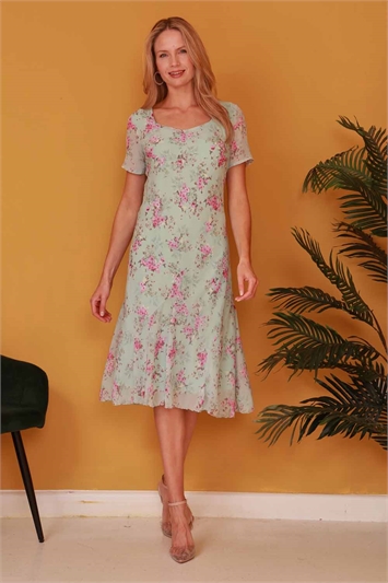 Julianna Floral Print Bias Chiffon Dress g9155aqu