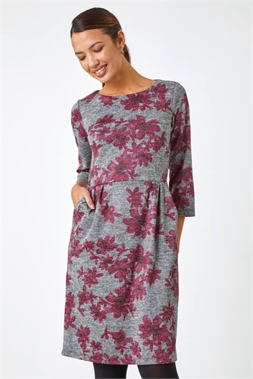 Floral Print Pocket Stretch Dress 14430972