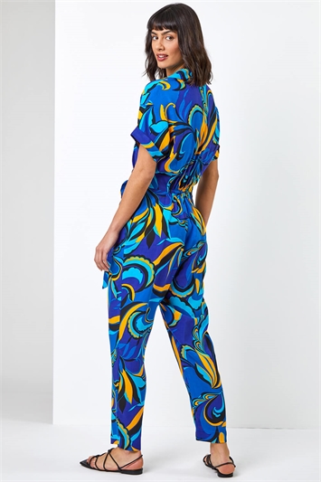 Abstract Print Collared Jumpsuit 14272080