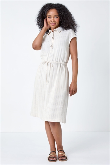 Petite Stripe Linen Shirt Dress 14489159