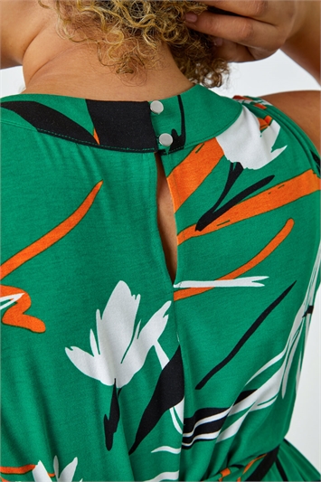 Curve Leaf Print Tie Detail Dress 14378034