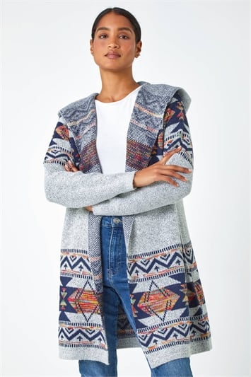 Knitted Longline Hooded Cardigan 16034336