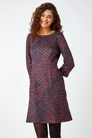Abstract Check Print Shift Stretch Dress 14432078