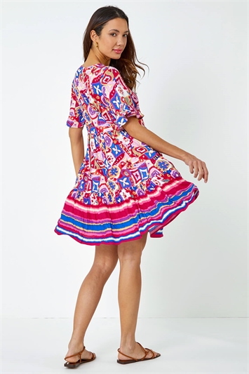 Printed Frill Sleeve Tiered Smock Dress 14363351