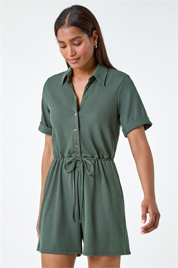 Plain Ribbed Stretch Playsuit 14577240