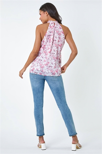 Floral Print Halter Neck Frill Top lc200016