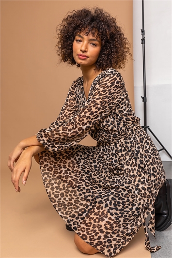 Leopard Print Belted Chiffon Wrap Dress 14189714