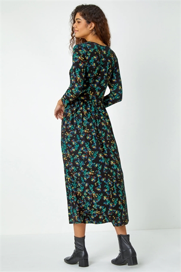 Ditsy Floral Print Midi Stretch Dress 14519608