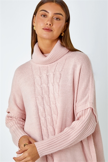 Cable Knit Roll Neck Poncho Jumper 16078672