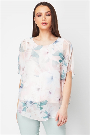 Floral Chiffon Overlay Top 20031446