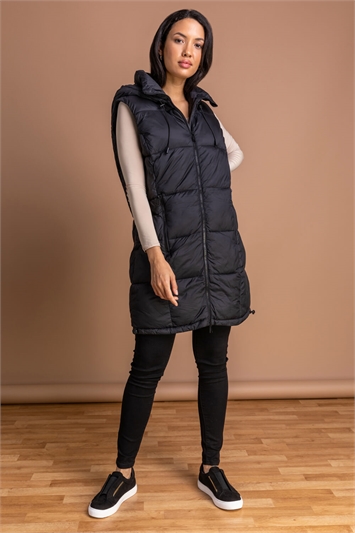 Padded Longline Hooded Gilet in Black - Roman Originals UK