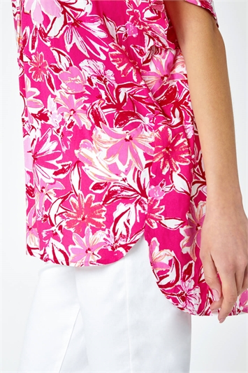 Floral Print V-Neck Pleat Front Overshirt 20132172