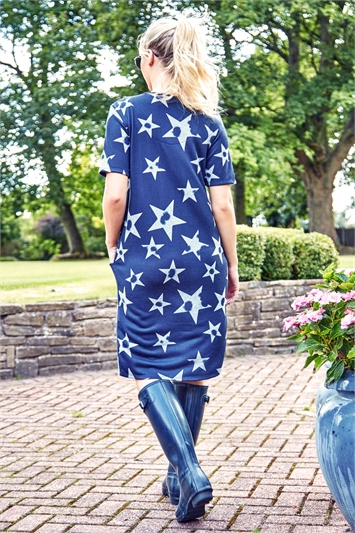 Star Print Short Sleeve Cocoon Dress 14115860