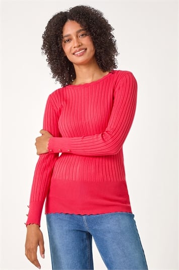 Button Detail Ribbed Longline Jumper 16117422