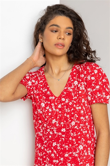 Ditsy Floral Print Stretch Top 19168978