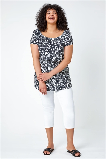 Curve Abstract Print Bardot Stretch Top 19234108