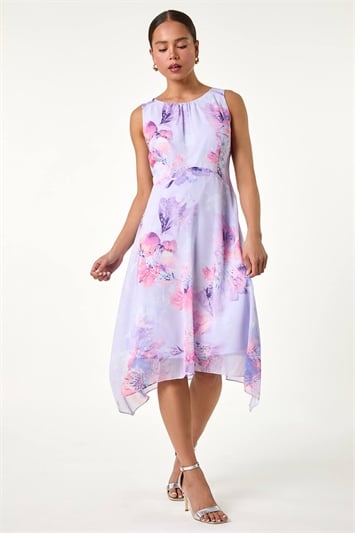 Petite Hanky Hem Floral Print Midi Dress