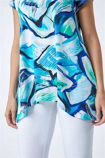 Textured Abstract Stretch Hanky Hem Top 19274192