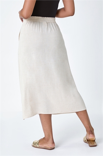 Petite Linen Blend Button Midi Skirt 17040159