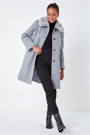 Petite Faux Fur Collar Longline Coat 12026336