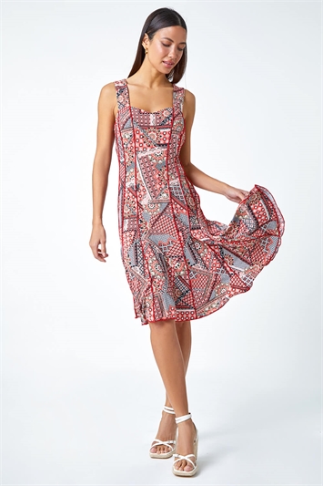 Textured Patchwork Panelled Stretch Dress 14484378