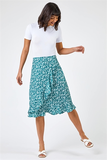 Ditsy Floral Frill Wrap Skirt 17027634
