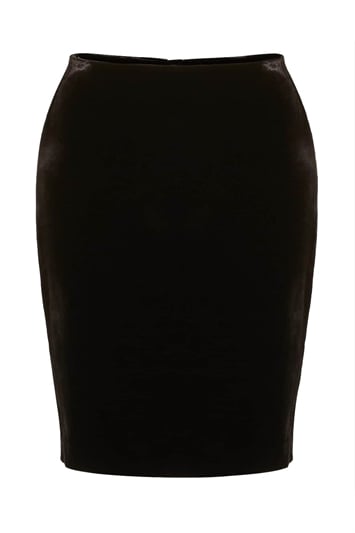 Velvet Knee Length Pencil Skirt in BLACK - Roman Originals UK