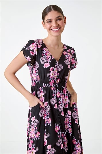 Floral Print Shirred Waist Maxi Dress 14552772
