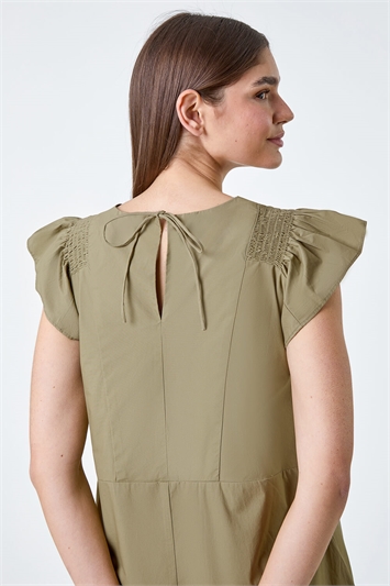 Plain Cotton Frill Sleeve Pocket Dress 14525840