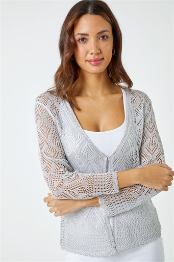 Knitted Crochet Shimmer Shrug 16083985