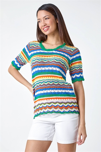 Wave Print Knitted Cotton Top 16112334