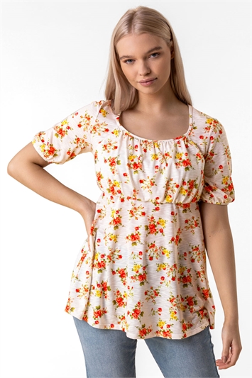Floral Print Gathered Front Top 19106264