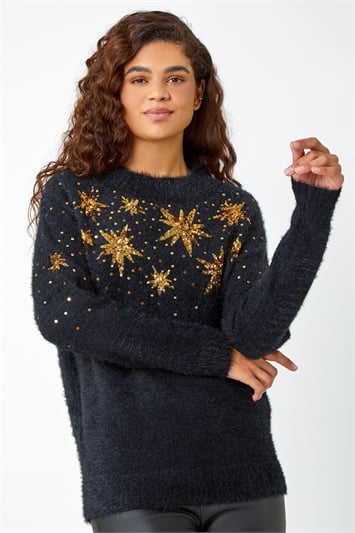 Sequin Embellished Fluffy Star Jumper 16072808