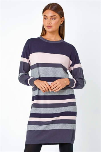 Stripe Print Knitted Jumper Dress 14470360