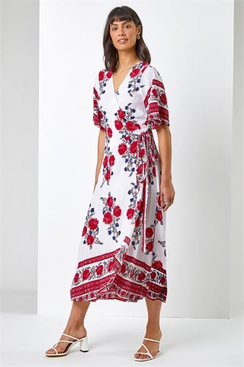 Floral Border Print Wrap Dress 14265094
