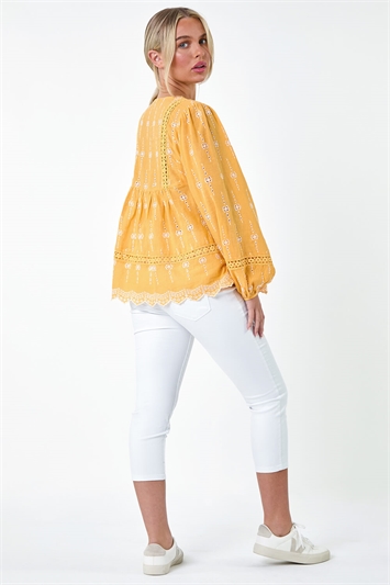 Petite Embroidered V-Neck Cotton Smock Top 20149199