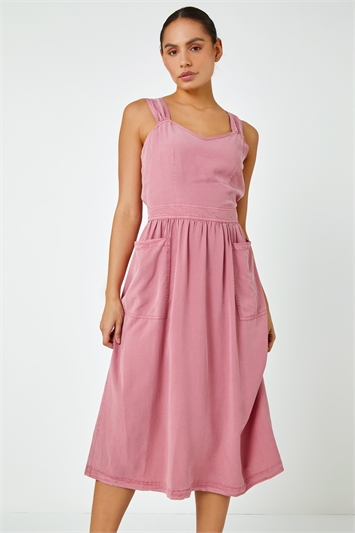 Dyed Strappy Pocket Dress 14215672