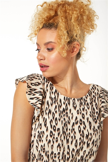 Leopard Print Frill Sleeve Shift Dress 14033214