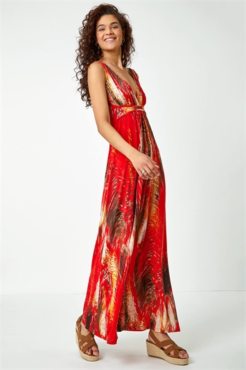 Abstract Print Stretch Jersey Maxi Dress 14087664