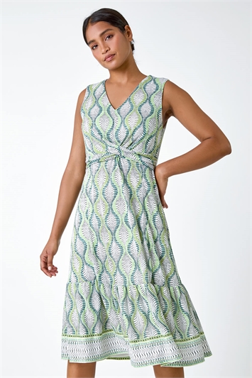 Twist Front Leaf Print Stretch Dress 14491334