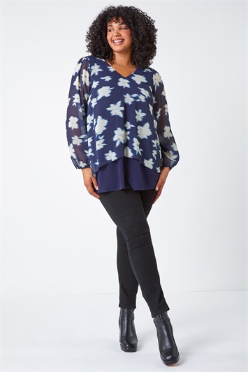 Curve Floral Overlay Stretch Top 19253060