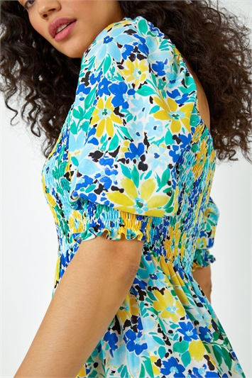 Floral Stretch Shirred Midi Dress 14381309